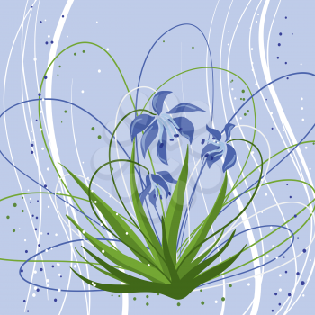 Pastel background with blue snowdrops. Vector illustration.