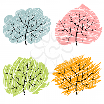 Four season trees, illustration of abctract trees.