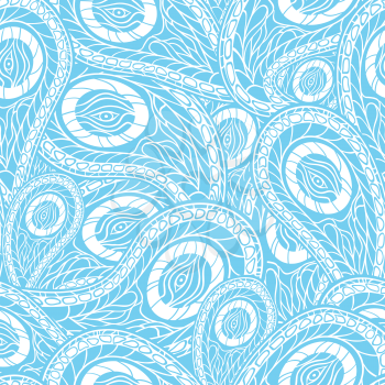 Blue seamless pattern with paisley - vector illustration.