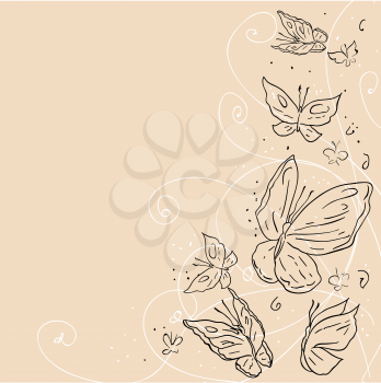 Hand draw grunge butterfly. Abstract vector background.