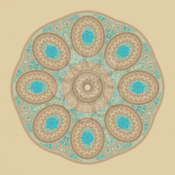 Template frame design for card. Ornamental round lace.