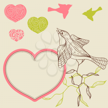 Birds flower and hearts concept. Vector illustration.