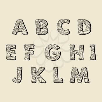 Cute hand drawn font. Vector letters set A-M