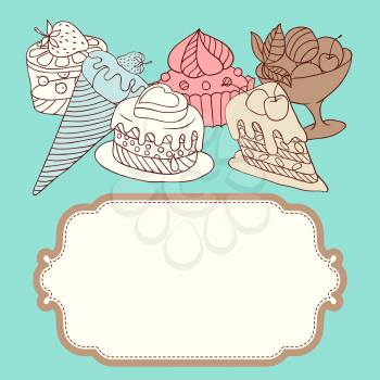 Vector frame with and sweet little cupcakes