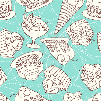 Holiday seamless pattern from sweet, cakes and acecream/