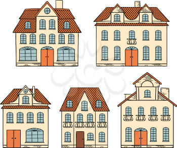 Old hand drawing houses isolated. Vector illustration.