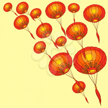 Fairy-lights big traditional chinese lanterns. Vector illustration.
