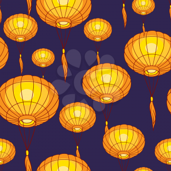 Fairy-lights big traditional chinese lanterns. Vector illustration.