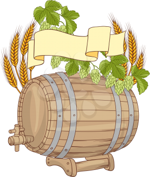 Vector illustration of a barrel mug wheat hops.