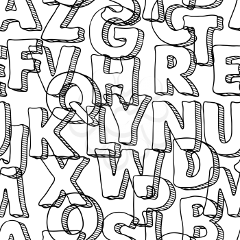 Black seamless pattern with letters of alphabet.