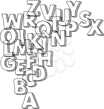 Black vector bacground with letters of alphabet.