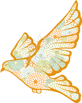 Hand drawn vector pigeon made of flower pattern.
