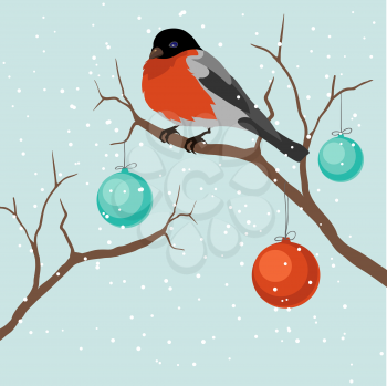 Bird on tree in Christmas. A vector illustration.