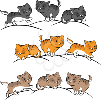 Collection of cute funny cats vector set.