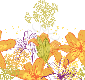 Beautiful seamless pattern with lilies, vector illustration.
