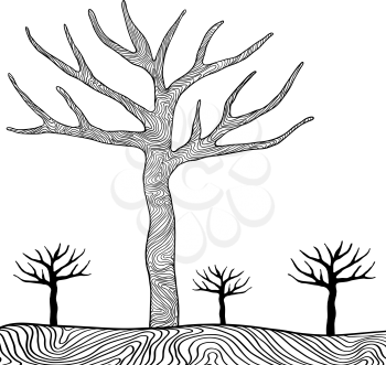 Black trees isolated on white background vector.