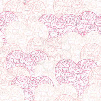 Pink hearts background on white. Seamless pattern.