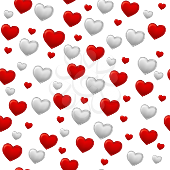 Red and gray hearts background on white. Seamless pattern.