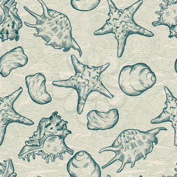 Seamless background with shells.