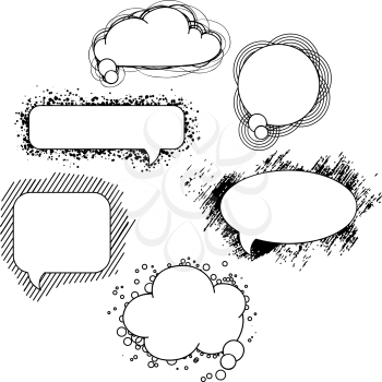 Collection of hand drawn speech bubbles and dialog balloons.