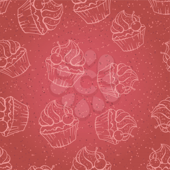 Seamless pattern made of cupcakes. Vintage background.