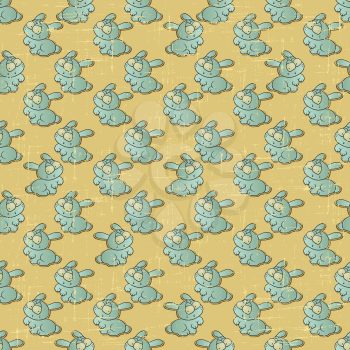 Vintage vector seamless pattern with cartoon rabbits.