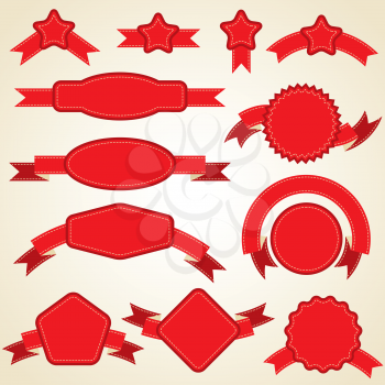 Set of curled red ribbons, vector illustration
