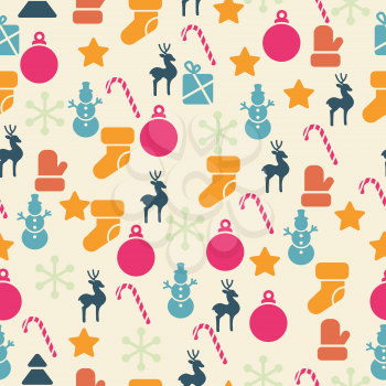 Vector seamless pattern with retro Christmas icons.