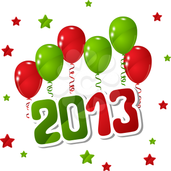 Vector New Year background with balloons and stars.