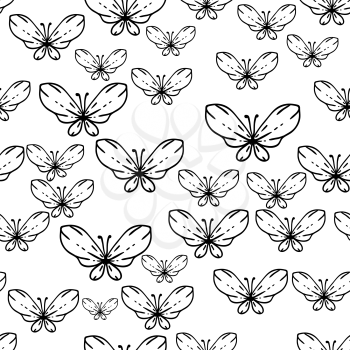 Seamless black and white vector pattern with butterflies