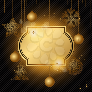 Elegant Christmas background with gold evening balls.