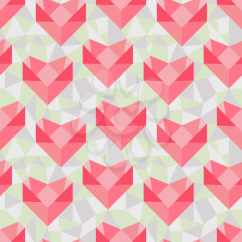 Seamless geometric pattern with origami hearts.