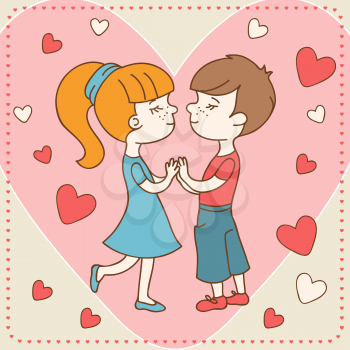 Vintage Valentine's day card of boy kisses girl. 