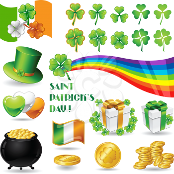 Collection illustrations of Saint Patrick's Day symbols.