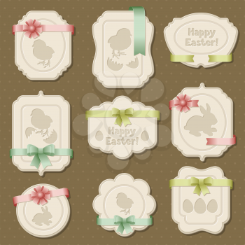 Set of Easter labels, tags with bows and ribbons.
