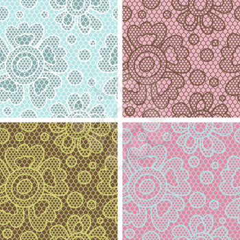 Set of lace seamless patterns with abstract flowers.