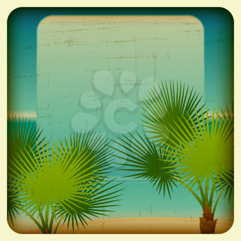 Retro background with seaside and palm trees.