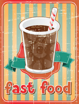 Fast food background with drink in retro style.