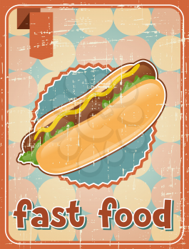 Fast food background with hot dog in retro style.