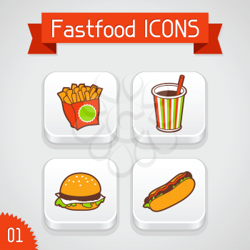Collection of apps icons with fast food illustration. Set 1.