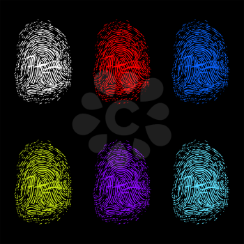 Set of color fingerprints on black background.
