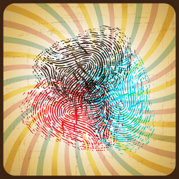 Poster in retro style with colored fingerprint.