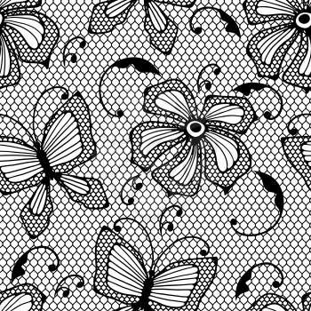 Seamless lace pattern with butterflies and flowers.