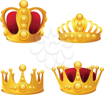 Set of gold crowns isolated.