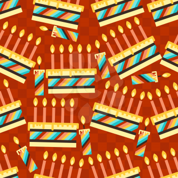 Happy Birthday party seamless pattern with cakes.