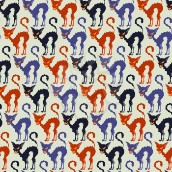 Halloween seamless pattern with black cats.