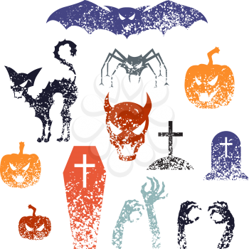 Happy Halloween symbols with grunge texture.