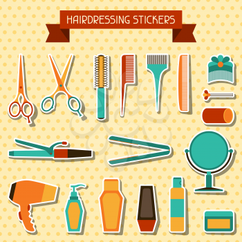 Set of hairdressing symbols and stickers.