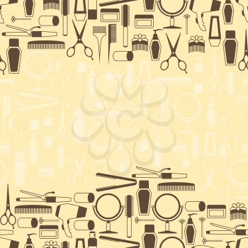 Hairdressing tools seamless pattern in retro style.