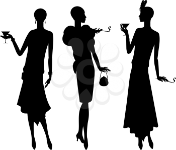 Silhouettes of beautiful girl 1920s style.